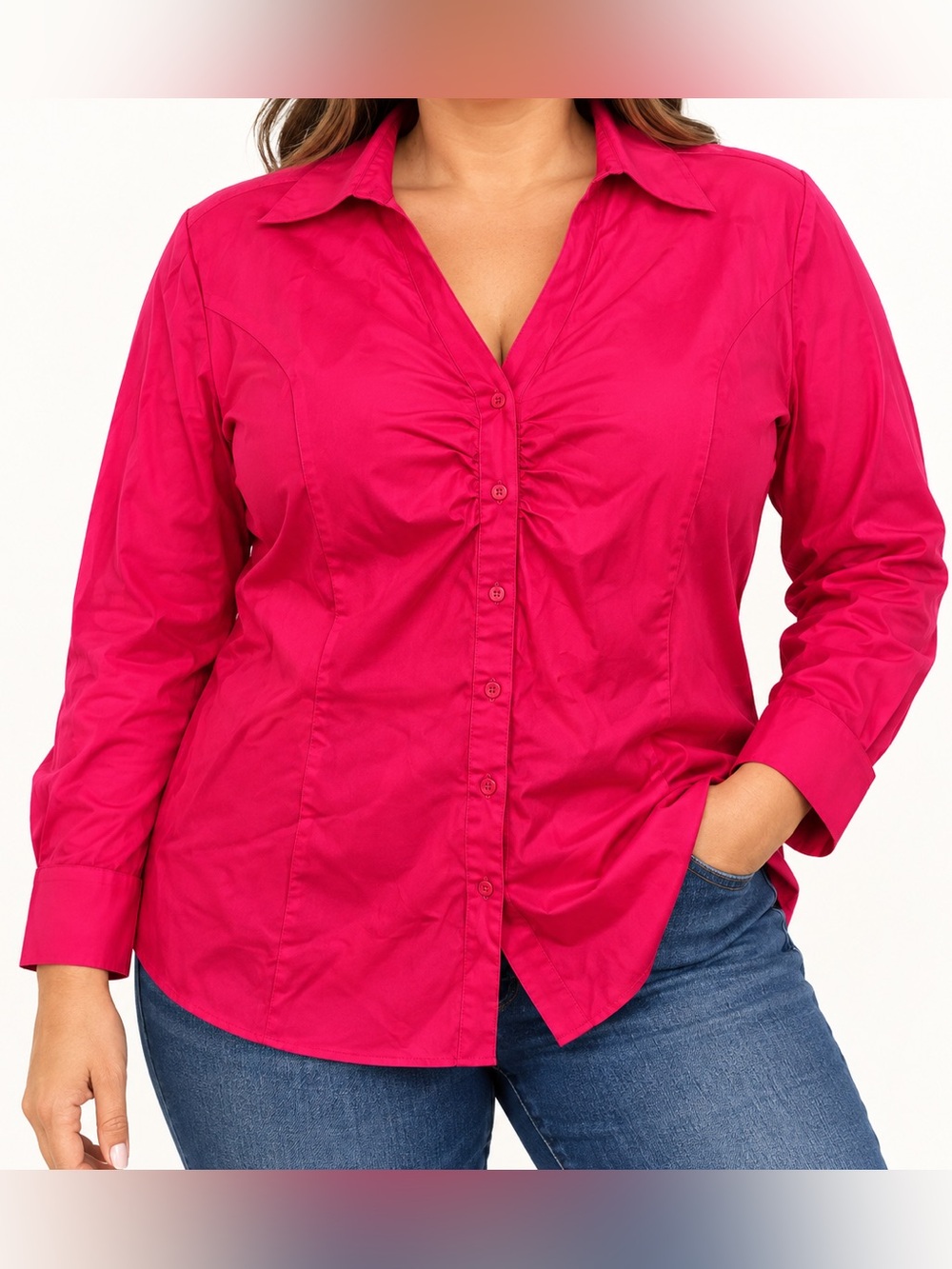 Lane Bryant Fuchsia Button-Front Collared Shirt Size 16 NWT